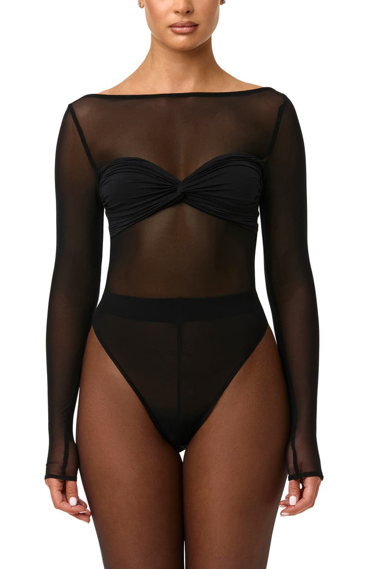 Long Sleeve Mesh Bodysuit, Alternate, color, BLACK