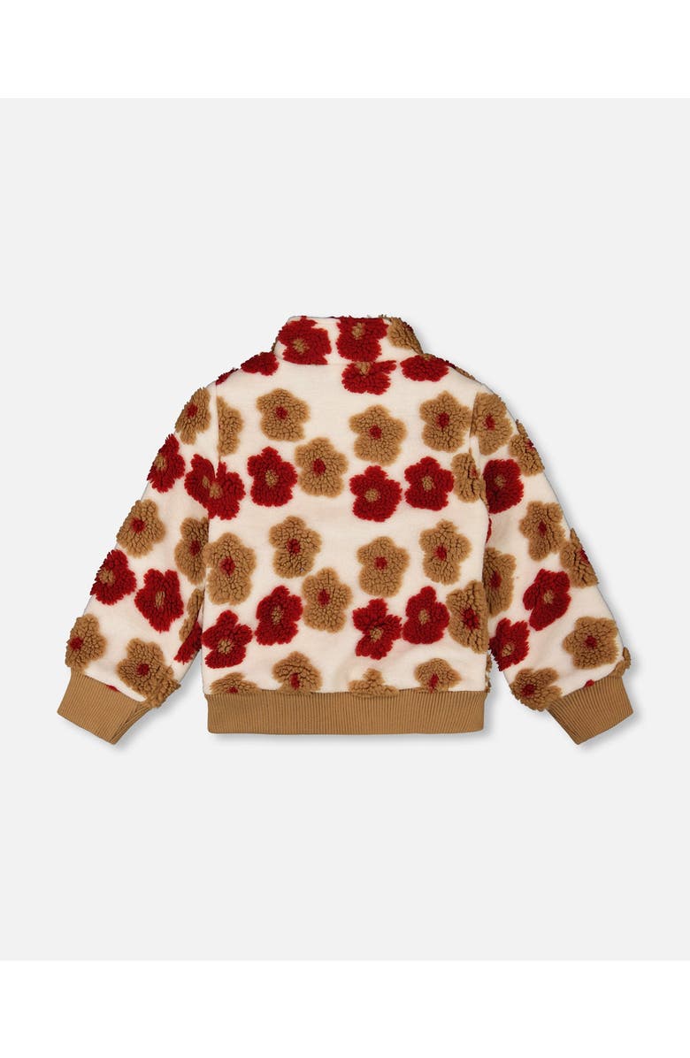 Deux par Deux Full Zip Jacket with Jacquard Floral, Alternate, color, Beige And Red