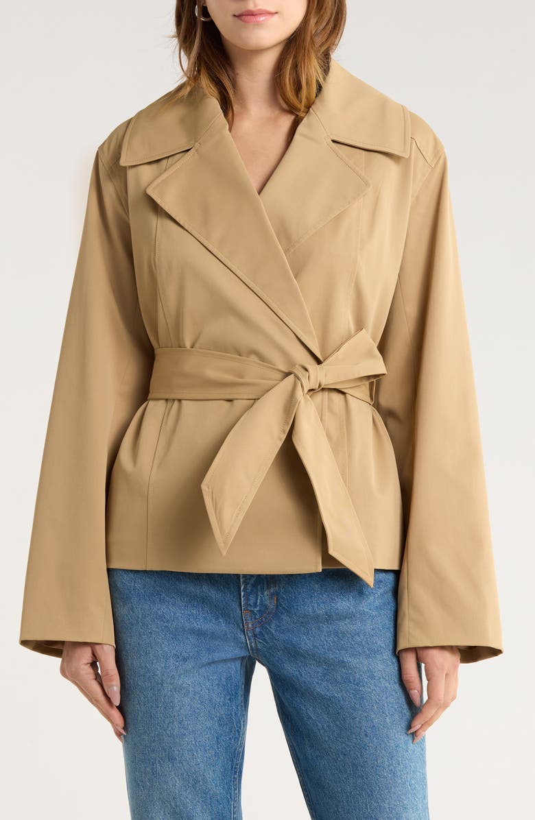 Reformation Jordan Short Trench Coat, Main, color, Camel