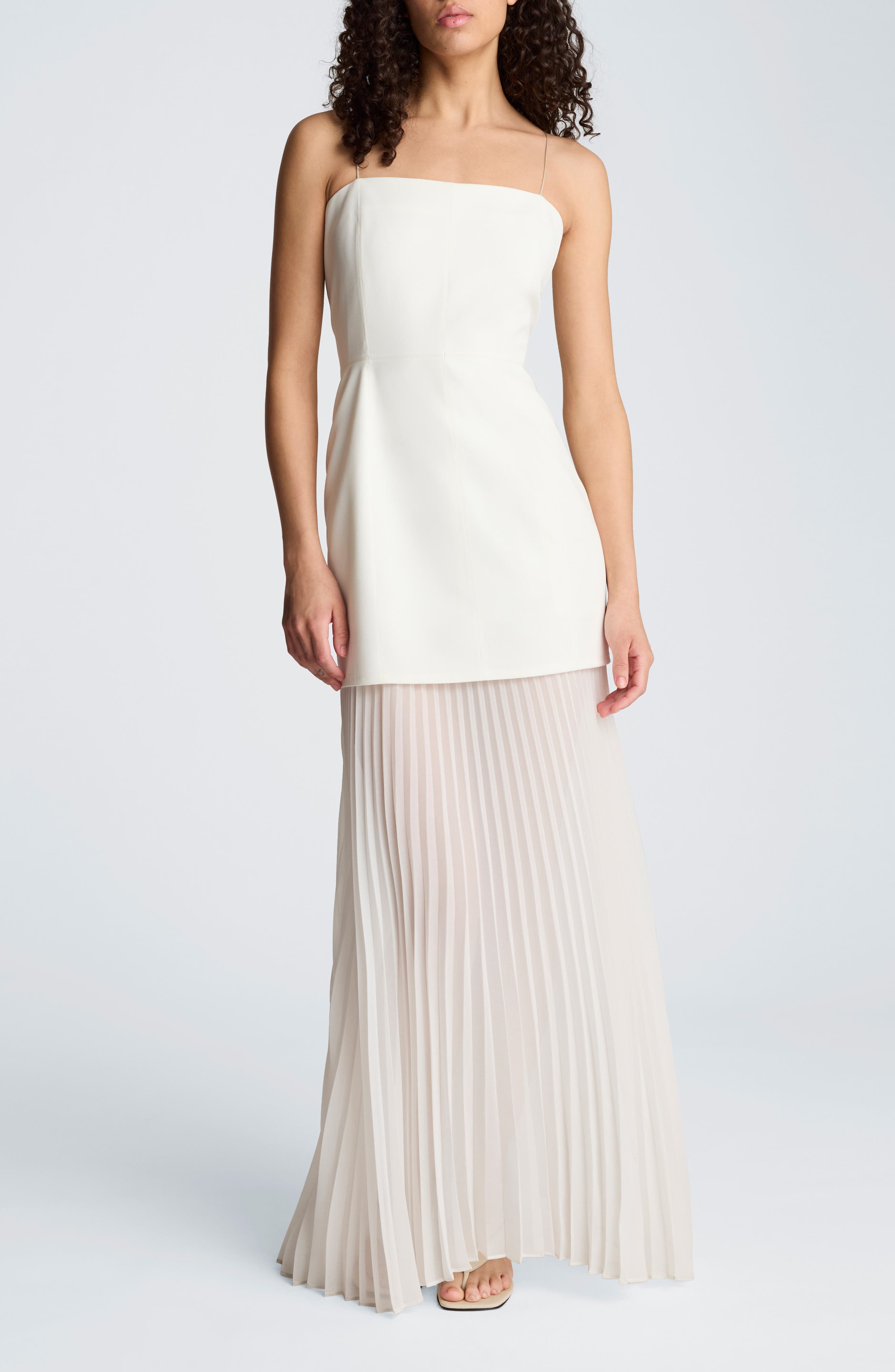 Mixed Media Pleated Maxi Dress