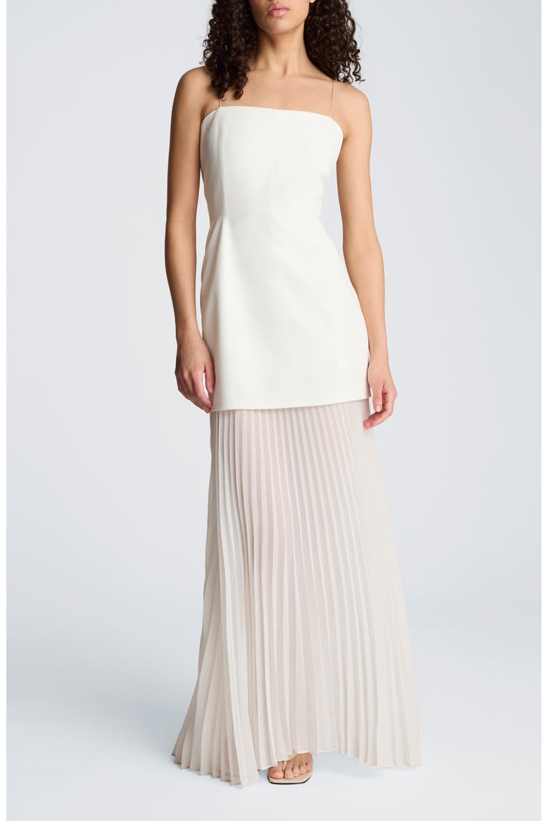 Mixed Media Pleated Maxi Dress, Main, color, FEATHER WHITE