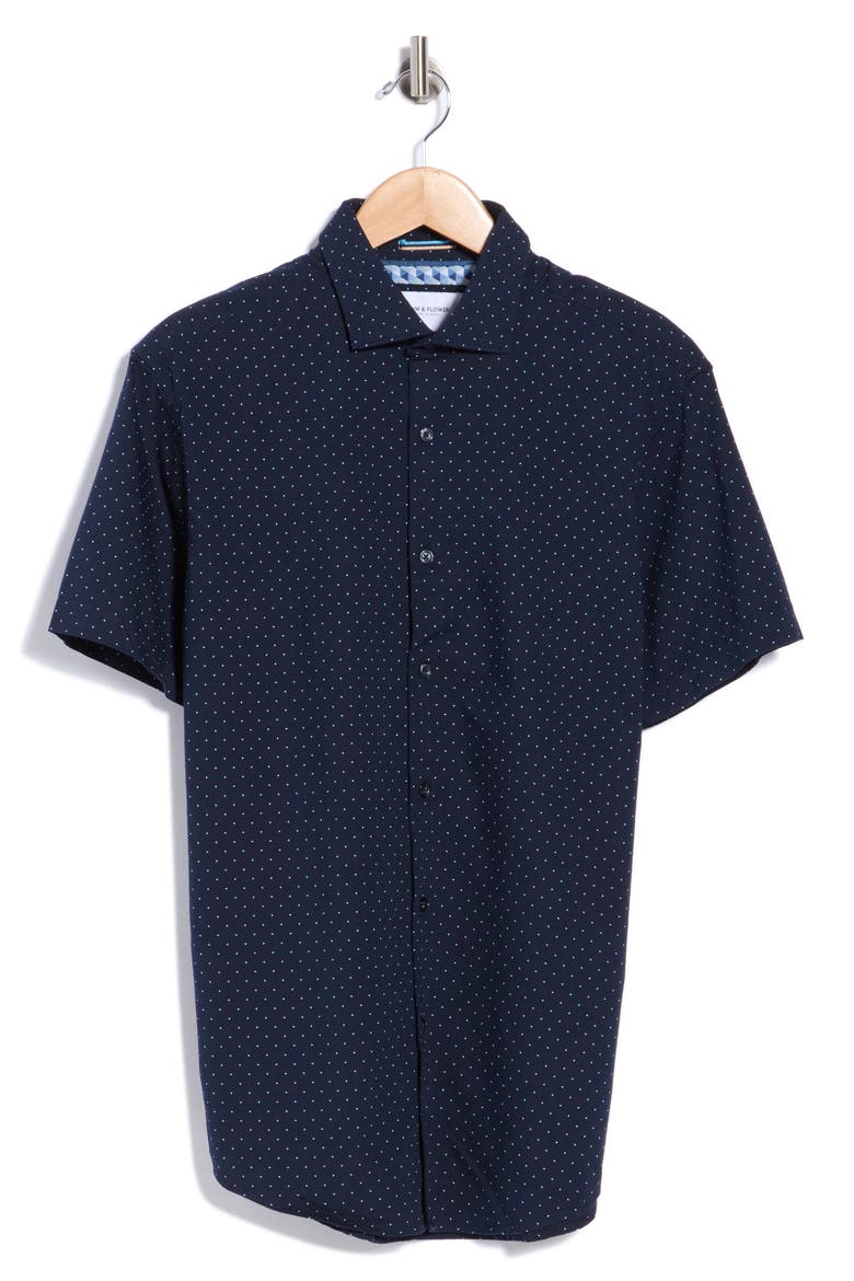 Dot Short Sleeve Button-Up Shirt, Main, color, NAVY