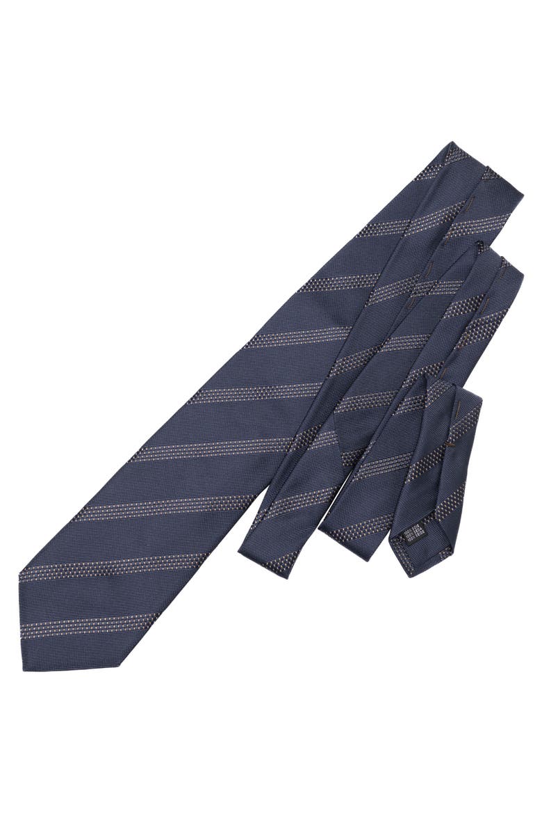 Milano - Silk Jacquard Tie for Men, Alternate, color, Navy and Gold