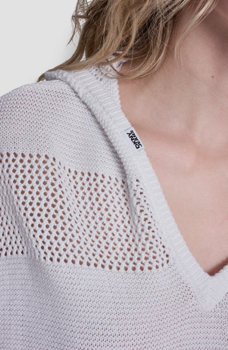 DKNY Jeans Pointelle Stripe Hooded Sweater, Alternate, color, White