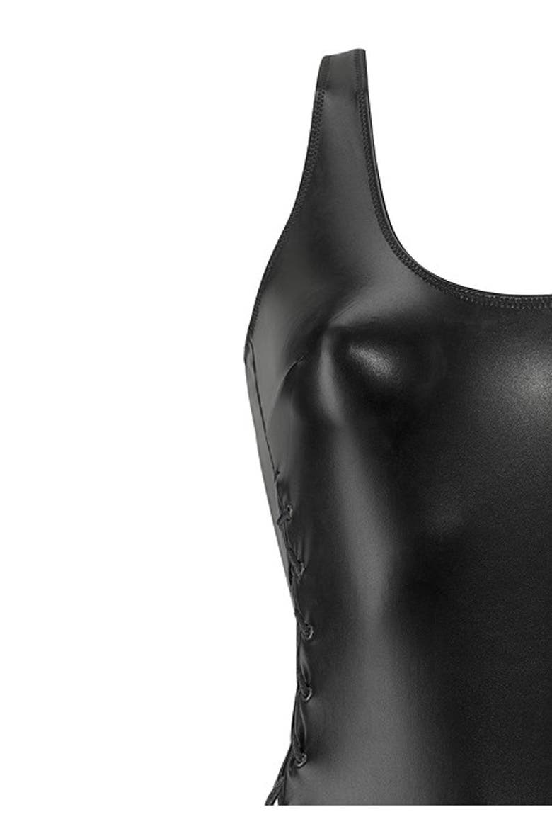 Women's Lace Up Thong Teddy, Alternate, color, Black