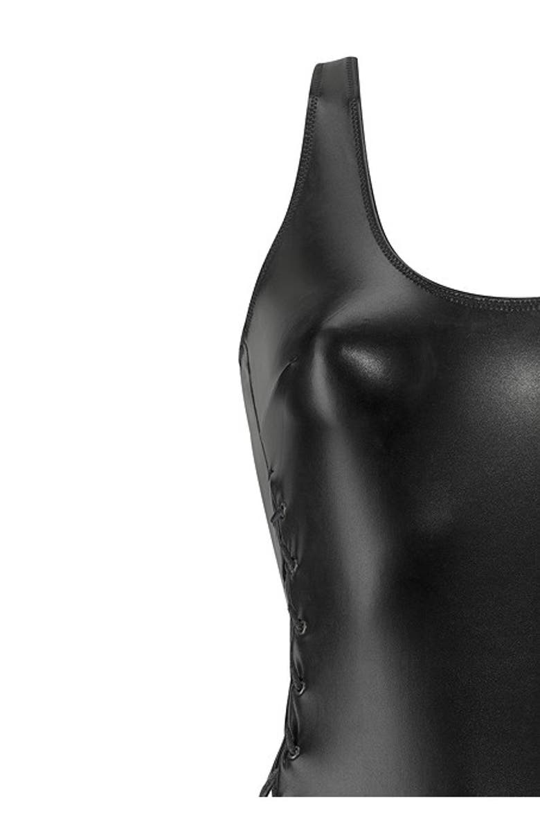 LASCANA Women's Lace Up Thong Teddy, Alternate, color, Black