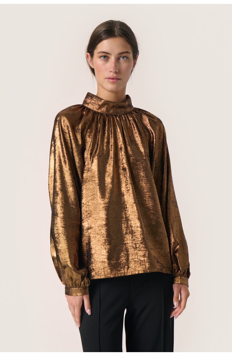 Soaked in Luxury SLElvie Funnel Neck Metallic Blouse, Main, color, Copper