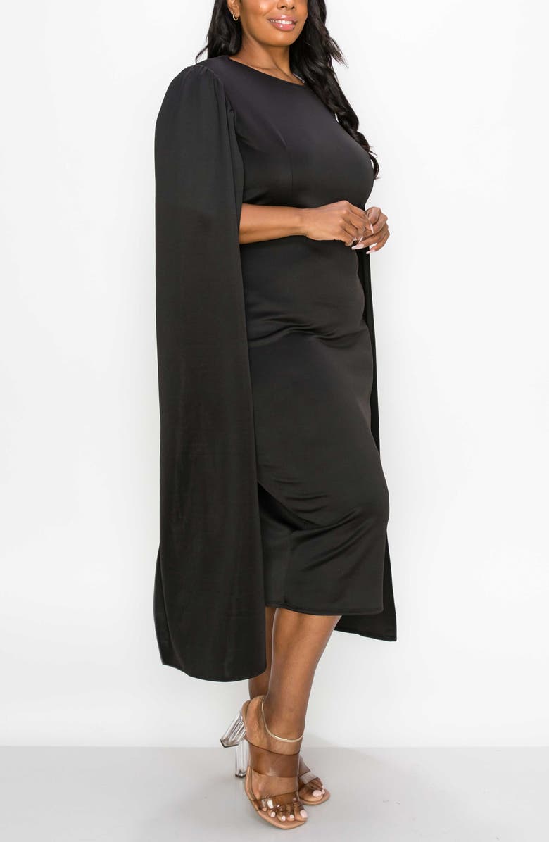 L I V D Naomi Cape Sleeve Midi Dress, Alternate, color, Black