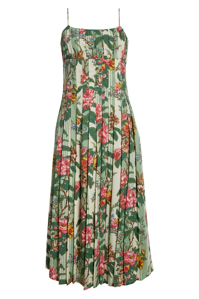 Tully Floral Pleated Cotton Midi Sundress, Alternate, color, GARDEN STRIPE