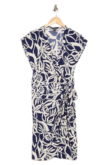 Maggy London Wrap Dress In Navy/ivory