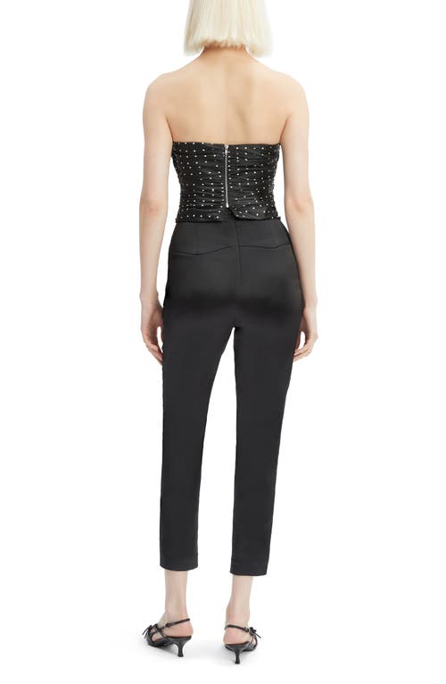 Bardot Blanca Polka Dot Satin Strapless Corset Top In Black Spot