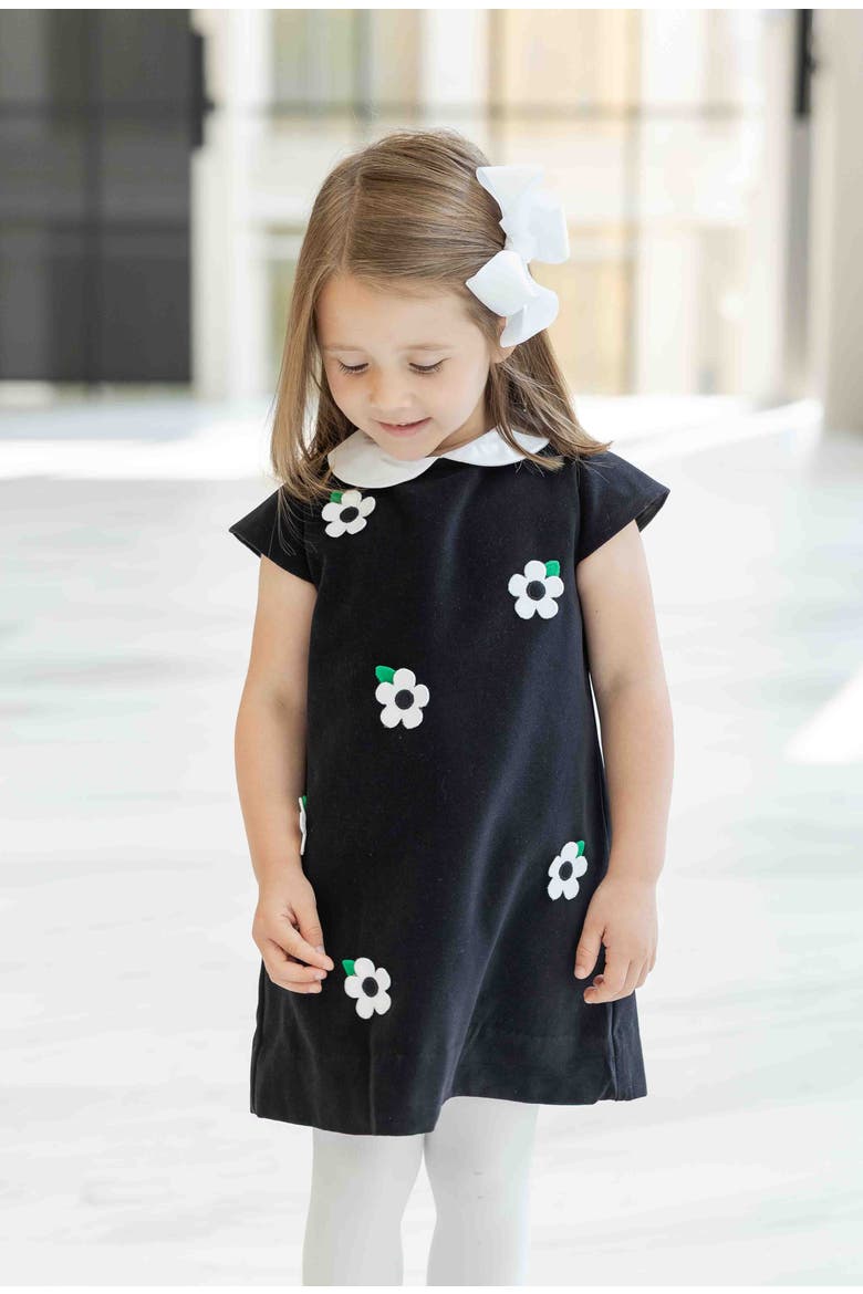Velvet Dress With Flowers, Alternate, color, Black