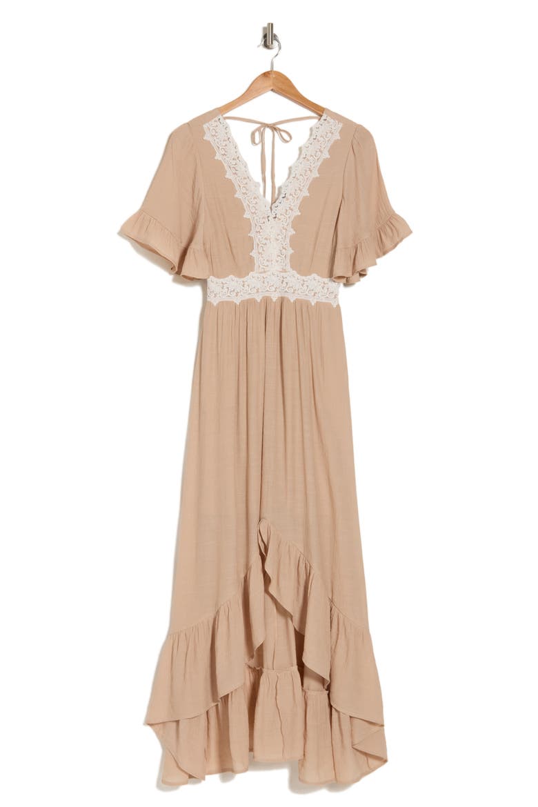 Lace Trim High-Low Dress, Alternate, color, TAUPE