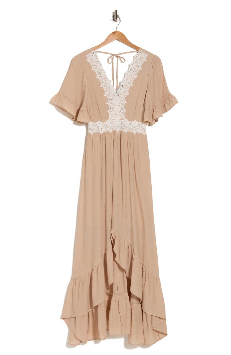 WISHLIST Lace Trim High-Low Dress, Alternate, color, Taupe