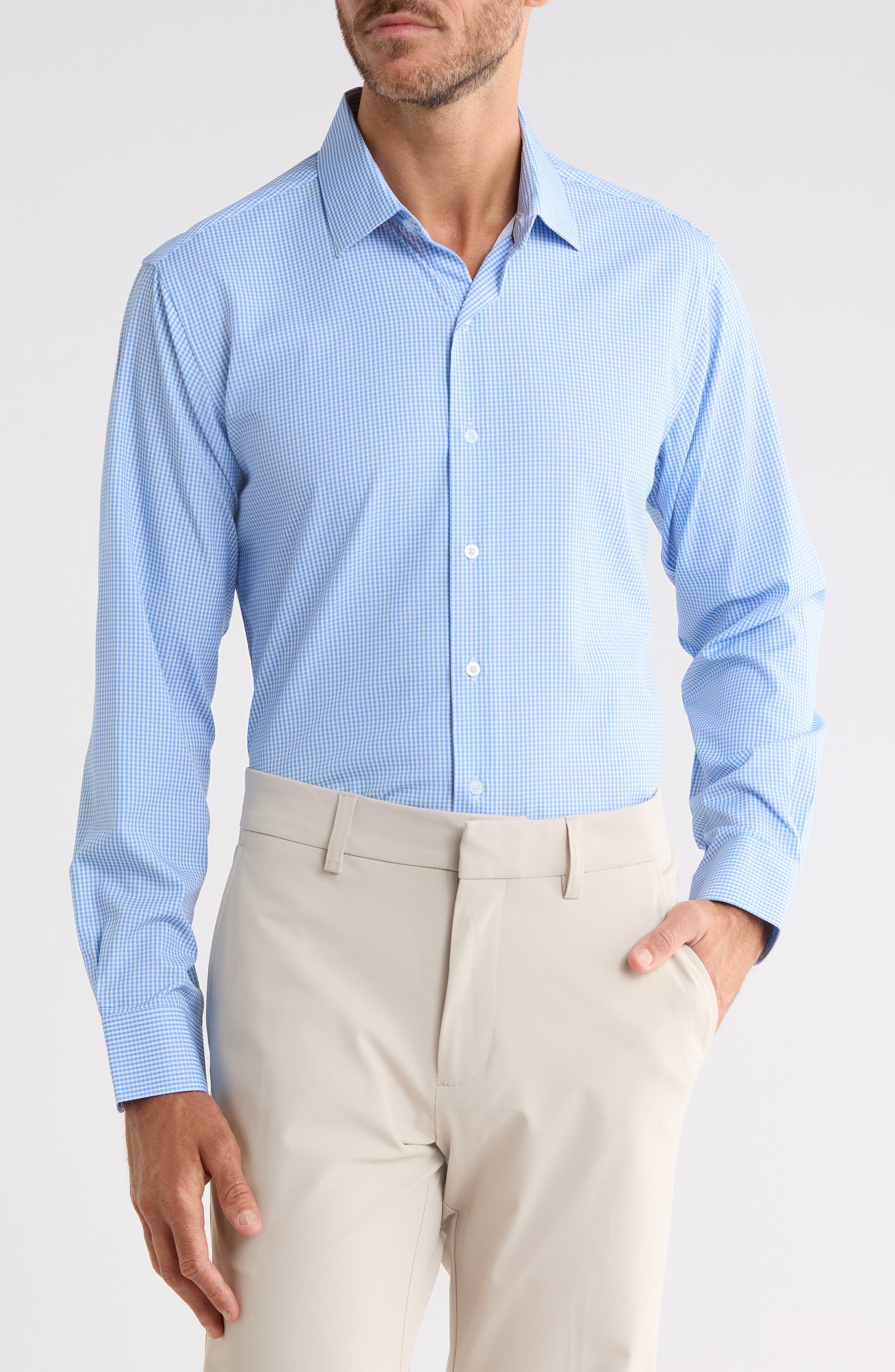 Check Trim Fit Long Sleeve Dress Shirt