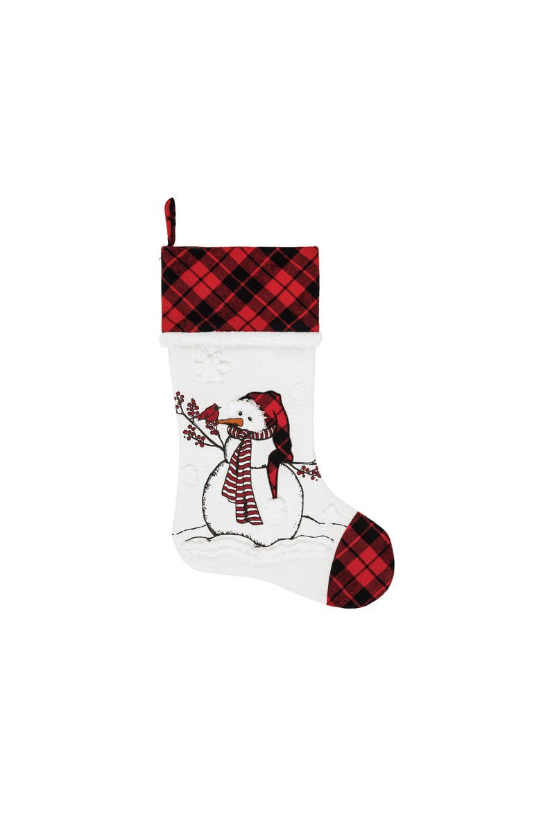 C&F Home Snowman Holding Red Cardinal with Red Berries Embroidered Christmas Stocking 20.0 in., Main, color, White