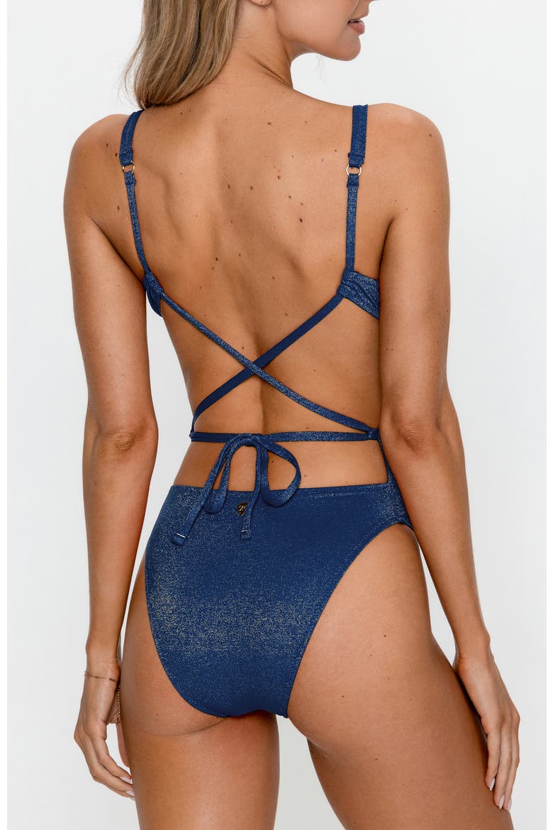 V-Wire Shimmer One-Piece Swimsuit, Alternate, color, Dark Blue