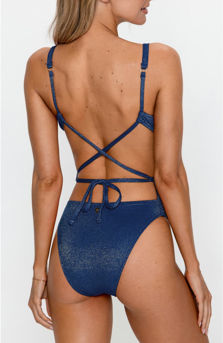 PS By Cupshe V-Wire Shimmer One-Piece Swimsuit, Alternate, color, Dark Blue