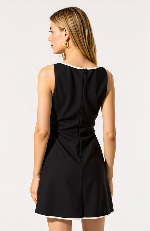 Modenaire Sleeveless Contrast Trim Mini Dress In Black
