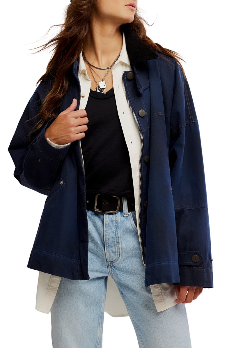 Free People Cori Waxed Cotton Jacket, Main, color, Sapphire