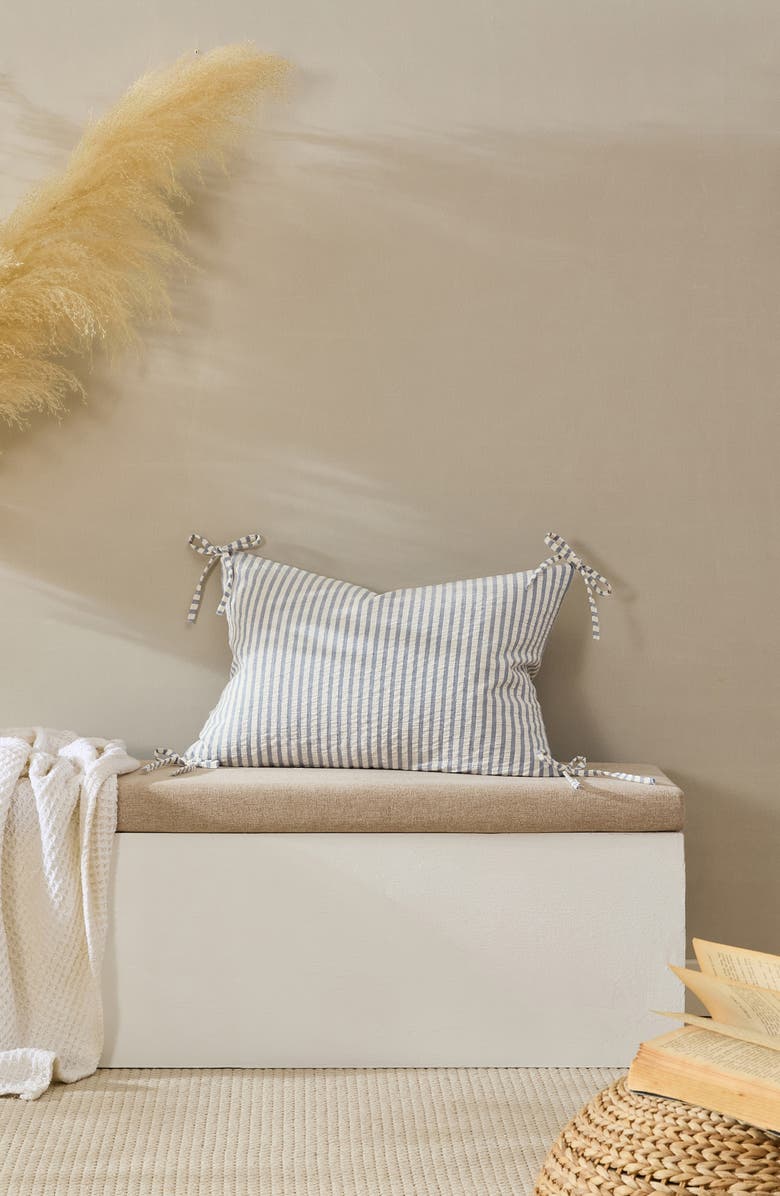 Palm Aire Seersucker Medley Bow Accent Pillow, Alternate, color, Blue/ White