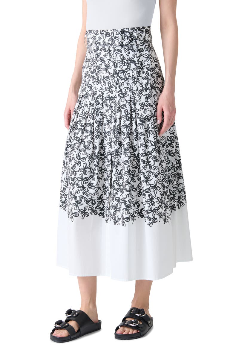 Daisy Print Belted Cotton Midi Skirt, Alternate, color, CREAM-BLACK