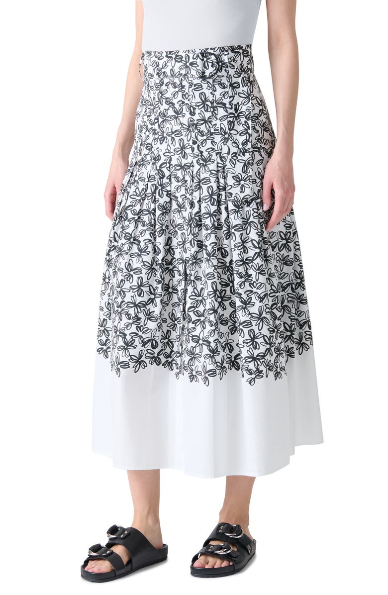 Akris punto Daisy Print Belted Cotton Midi Skirt, Alternate, color, Cream-Black