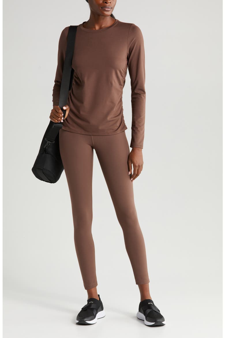 Ruched Long Sleeve T-Shirt, Alternate, color, BROWN FAWN