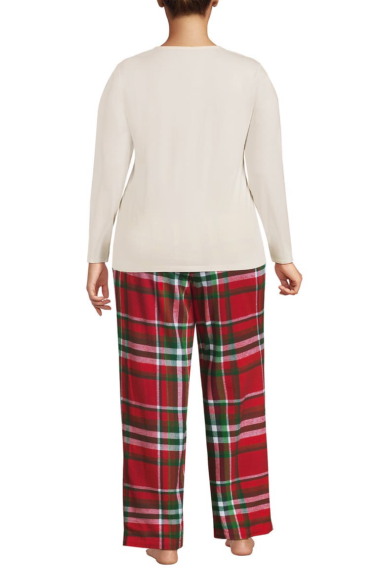 Plus Size Pajama Gift Set - Knit Long Sleeve Top and Flannel Pants, Alternate, color, Compass Red/Emerald Plaid