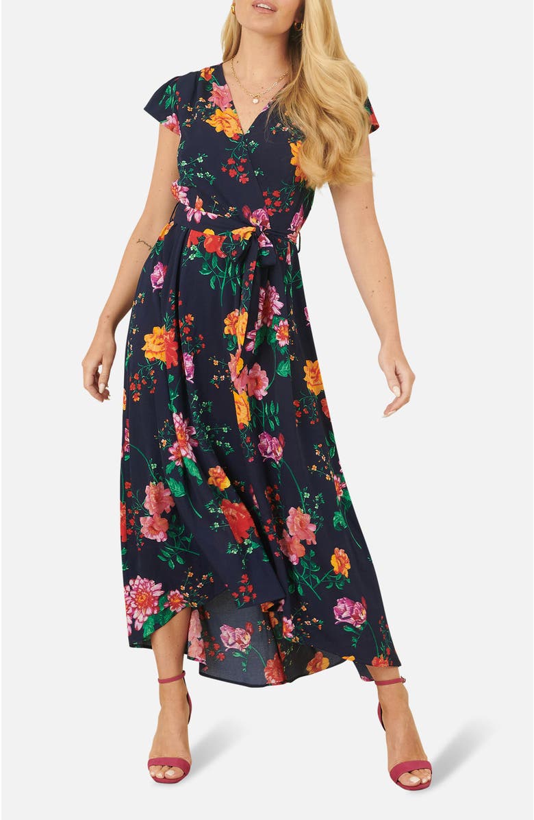 Yumi Flower  Print Wrap Midi Dress, Alternate, color, Navy