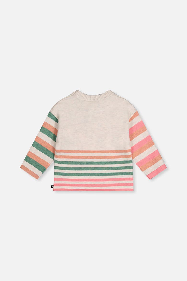 Knitted Stripe Sleeve Cat Appliqué Sweater, Alternate, color, Off-White
