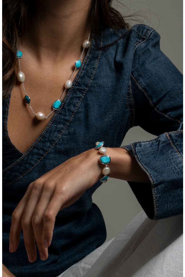 Turquoise Gemstone & Baroque Pearl Pebble Necklace, Alternate, color, Sterling Silver