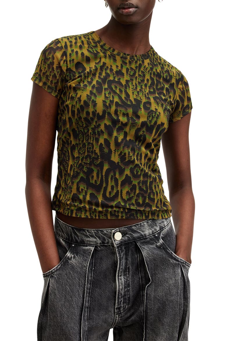 Ellie Leopard Mesh T-Shirt, Main, color, TERESA KHAKI GREEN