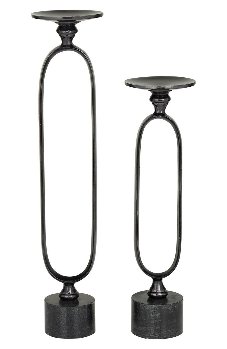 VIVIAN LUNE HOME Black Aluminum Paper Clip Pillar Candle Holder with Marble Base - Set of 2, Main, color, 