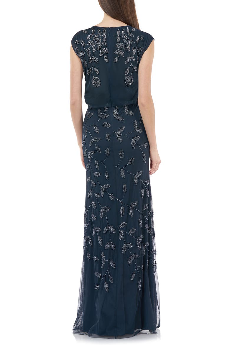 Beaded Leaf Chiffon Trumpet Gown, Alternate, color, NAVY