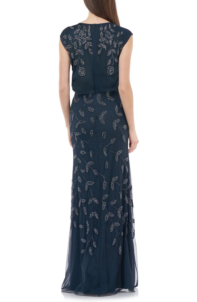 JS Collections Beaded Leaf Chiffon Trumpet Gown, Alternate, color,