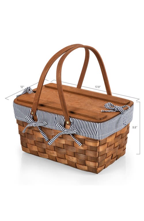 Picnic Time Kansas Stripe Handwoven Wood Picnic Basket In Blue