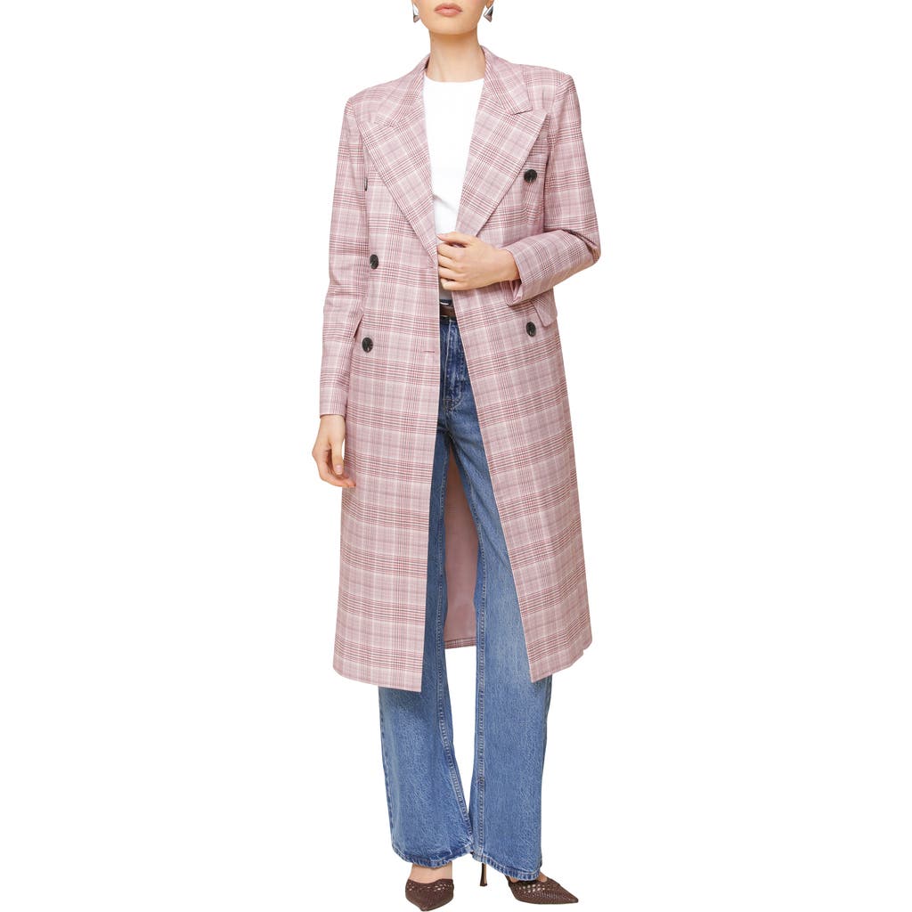 Shop Avec Les Filles Plaid Double Breasted Coat In Pink-red