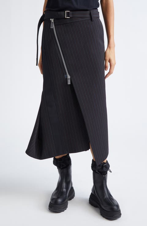 Stripe Asymmetric Midi Skirt