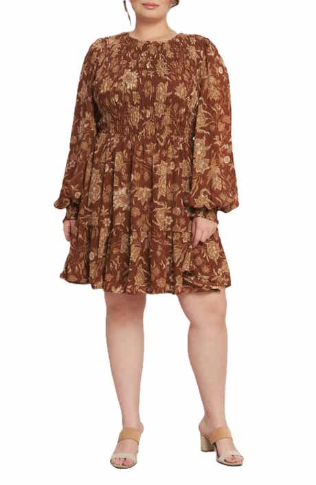 FLYING TOMATO Smocked Long Sleeve Fit & Flare Dress