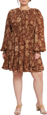 FLYING TOMATO Smocked Long Sleeve Fit & Flare Dress