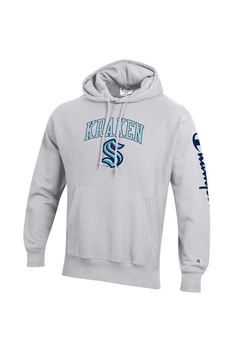Men's Champion Heather Gray Seattle Kraken Reverse Weave Pullover Hoodie, Alternate, color, Heather Gray