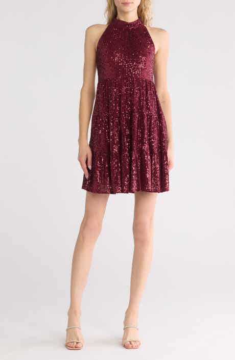 Eliza J Sequin Halter Tiered Dress