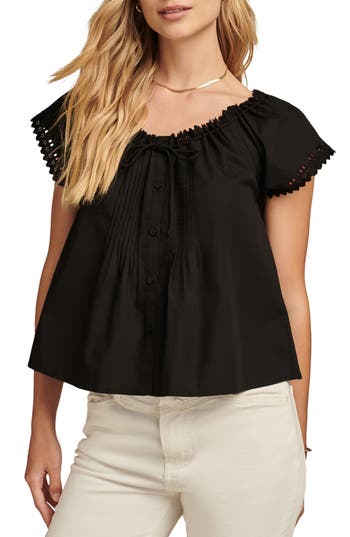 Lucky Brand Eyelet Trim Pintuck Button-up Top In Meteorite