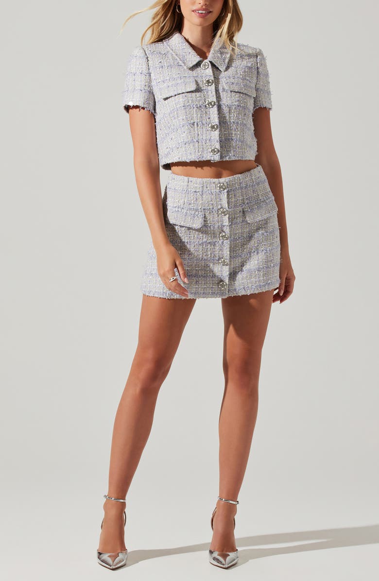 ASTR the Label Mavey Short Sleeve Tweed Jacket, Alternate, color, Ice Blue