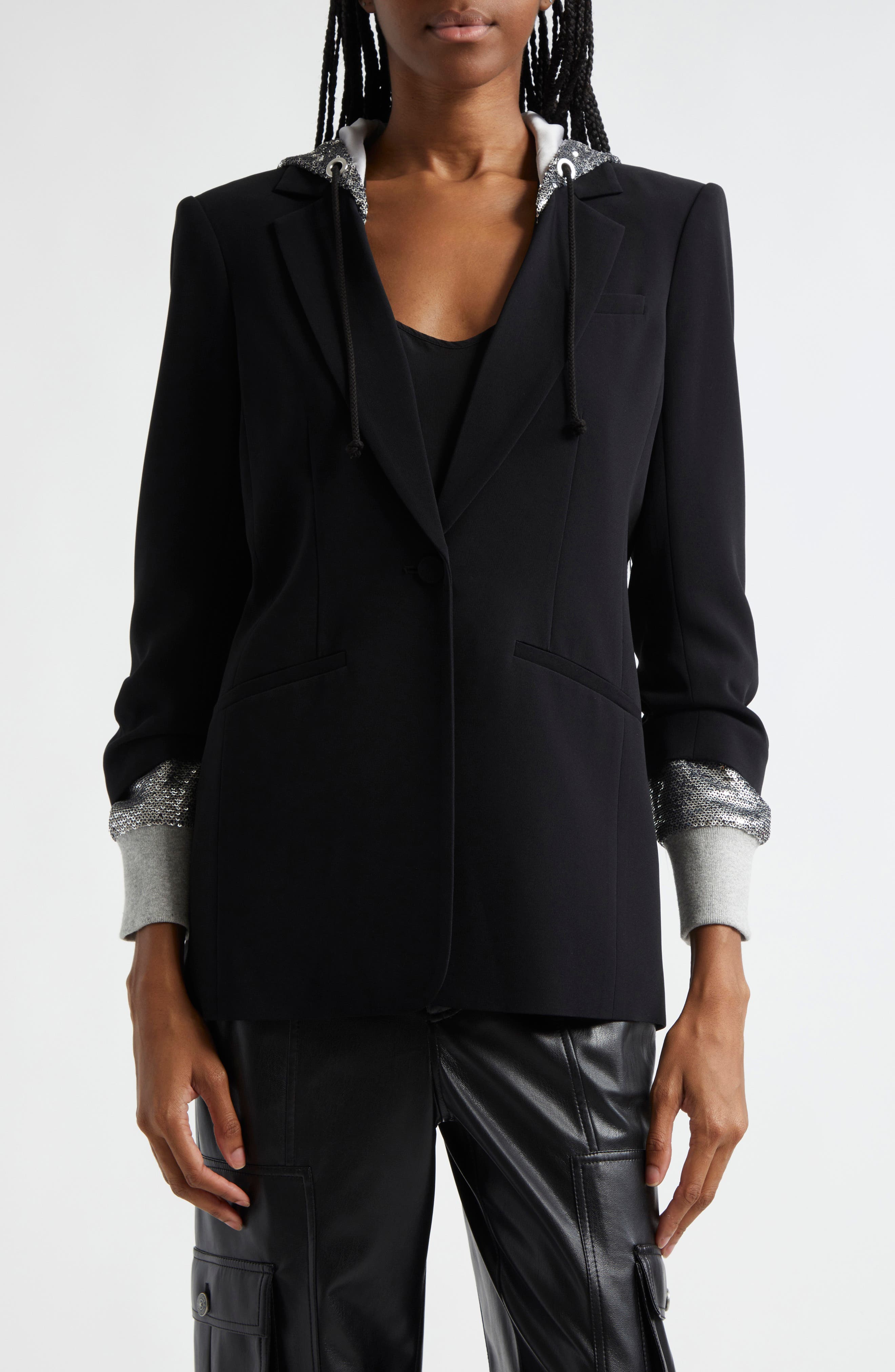Cinq à Sept Khloe Sequin Hooded Blazer