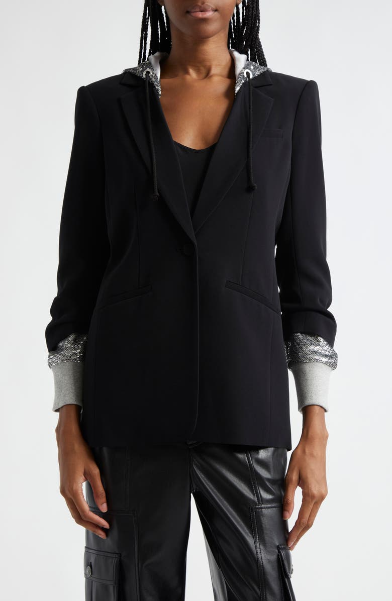 Cinq à Sept Khloe Sequin Hooded Blazer, Main, color, Black/ Silver