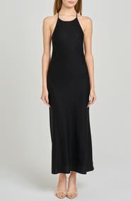 WAYF Lucienne Strappy Back Linen Blend Maxi Dress