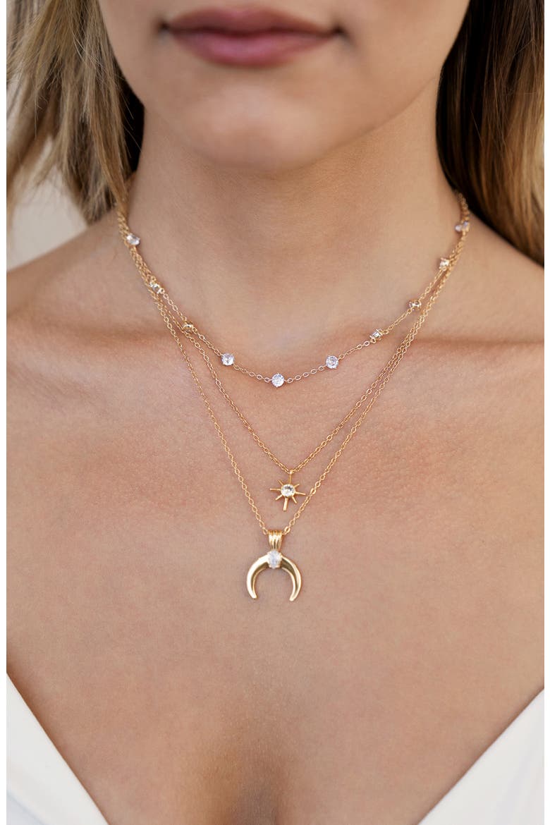 Crystal Horn Triple Chain Necklace, Alternate, color, GOLD