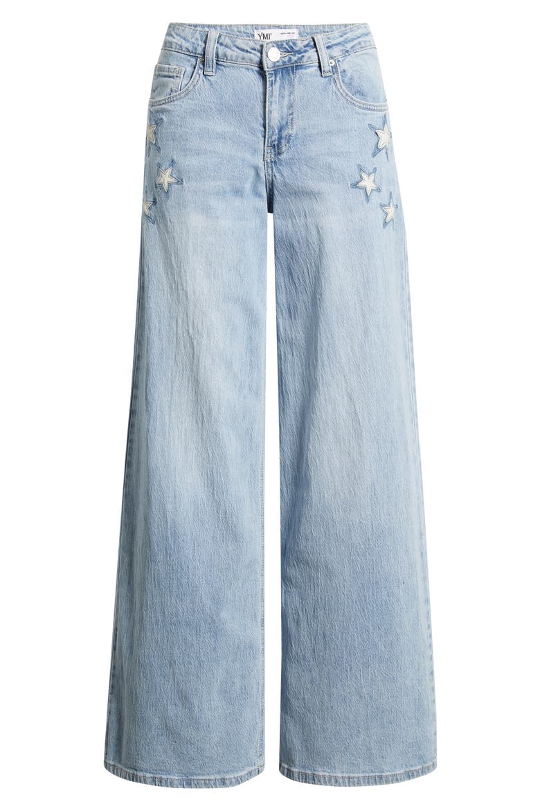 Joey Super Wide Leg Jeans with Star Appliqué, Alternate, color, LIGHT BLUE